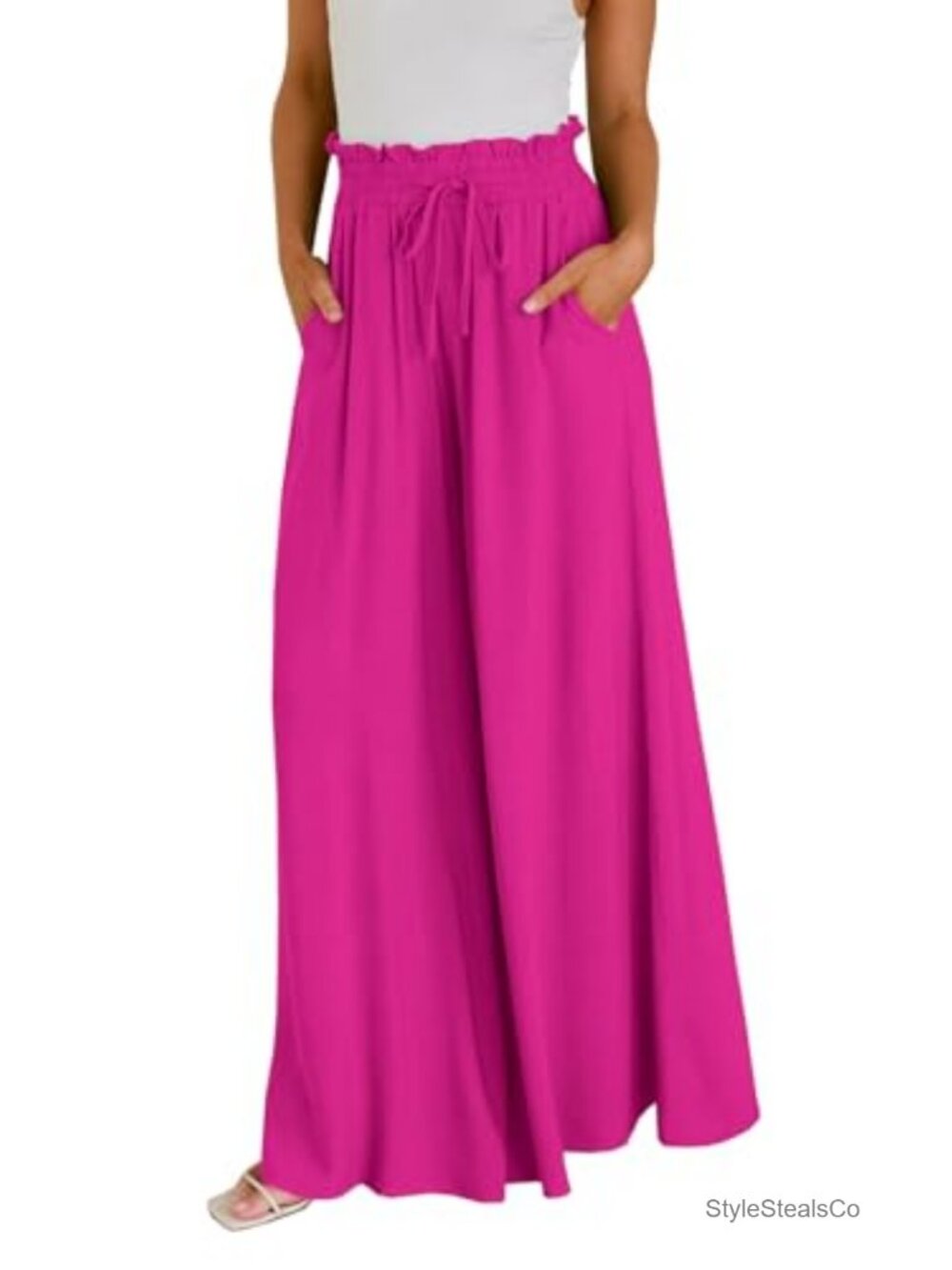 Viscose Wide Leg Pants High Waisted Flowy Culottes with Pockets